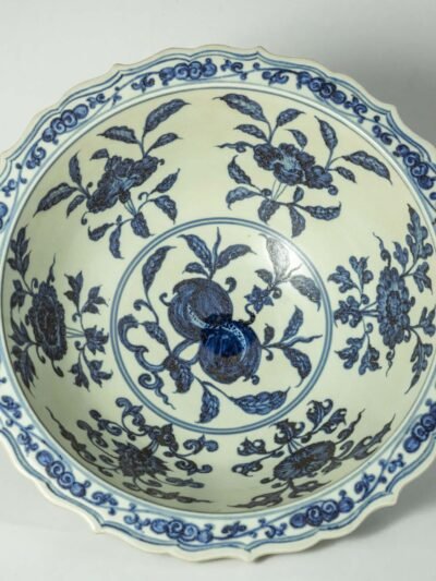 Antique Chinese Blue and White Ming Dynasty Plate with Character Riding a Horse