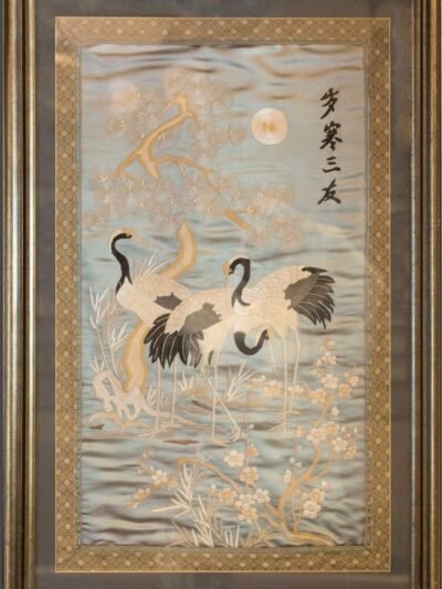 Framed Chinese Watercolour of Birds on Pith Paper - 19thC