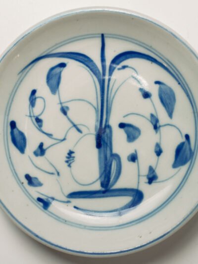 Chinese Antique Blue and White Ming Dynasty Plate with Character Riding a Horse