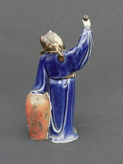 Vintage Chinese Ceramic Figurine – Li Bai the Poet Holding Wine Cup – Glazed Porcelain Statue – 166mm Tall