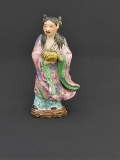 Ceramic Figurine of He Xian Gu – Chinese Immortal – 200mm Tall – Colorful Glazed Detail