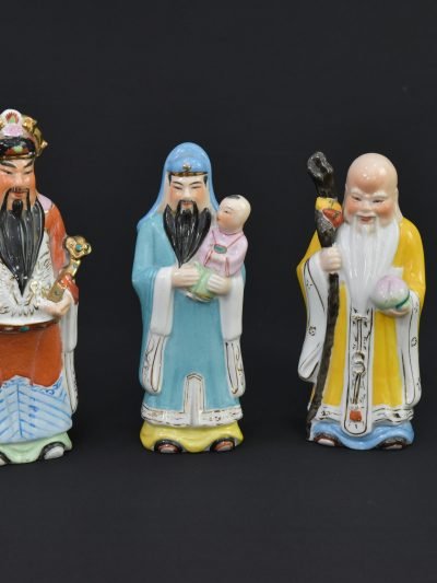 Fu Lu Shou Ceramic Figurine Set – Chinese Three Star Gods – Fortune, Prosperity, Longevity