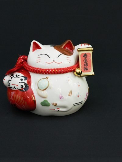Maneki Neko Ceramic Money Box - Lucky Cat with Daruma Doll - Collector’s Item
