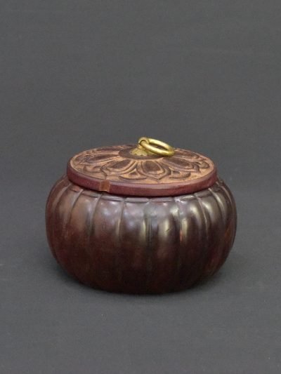 Vintage 1960s Wooden Pumpkin Zhong Cup with Lotus Lid – 150mm Wide – 990g
