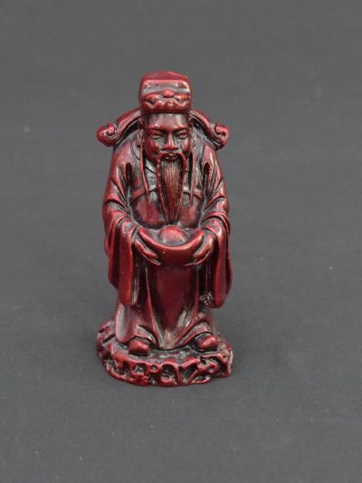 Vintage Chinese Money God Resin Figurine – 1990s – Deep Red Finish
