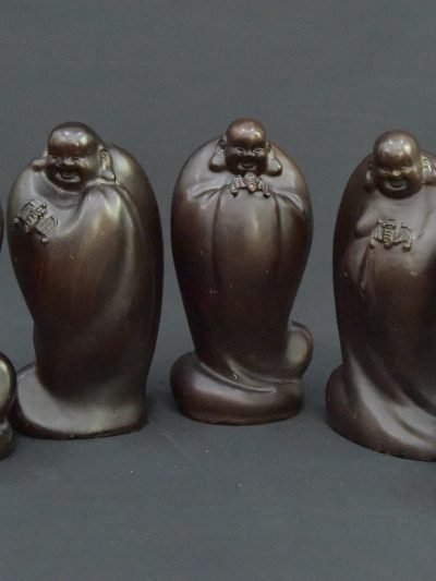 Set of 5 Chinese "五福临门" Laughing Buddhas Figurines – 1990s, Possibly Wood
