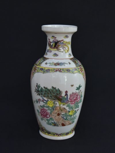 Vintage 1960s Chinese Porcelain Vase – Peacock & Floral Design | 彩瓷孔雀开屏图花瓶