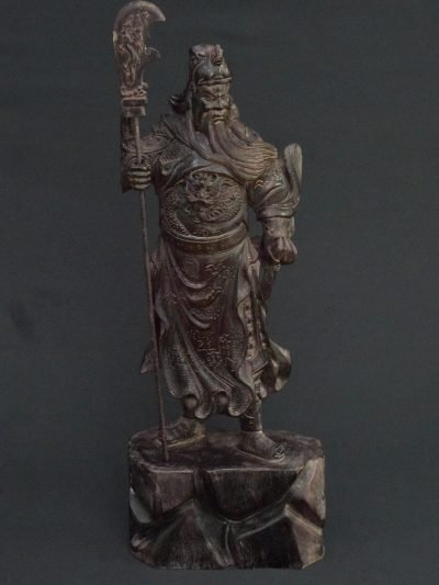 Vintage Guangong Warrior Wooden Sculpture – Intricately Carved, 1960s