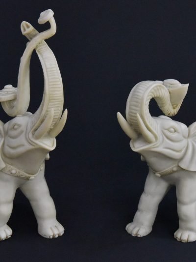 Vintage Resin Elephant Figurine Pair – Ruyi & Yuanbao Motif – 1980s
