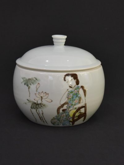 Chinese Zhong Bowl with Lid - Ceramic, Pea Green, 80s