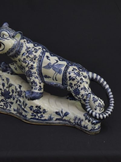 Vintage Blue and White Porcelain Tiger Figurine – Chinese Zodiac – 1980s