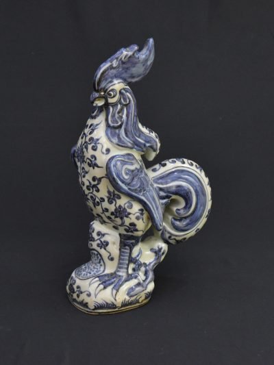 Vintage 1980s Blue & White Porcelain Rooster Figurine – Chinese Zodiac Decor