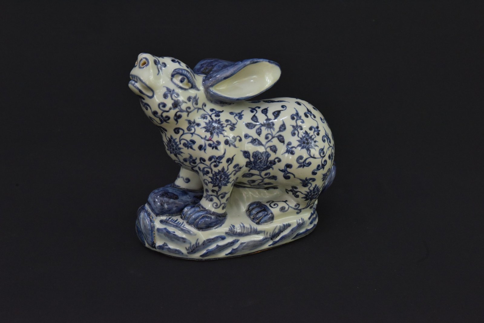 Vintage 80s Chinese Zodiac Ceramic Rabbit - Blue & White Figurine