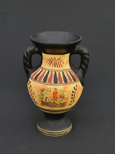 Vintage Greek-Style Clay Vase – Decorative Amphora with Mythological Scene – 1990s