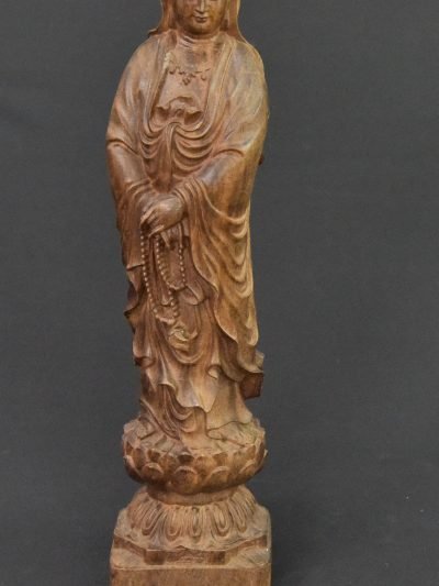Vintage Chinese Carved Wood Guanyin Statue - 1990s