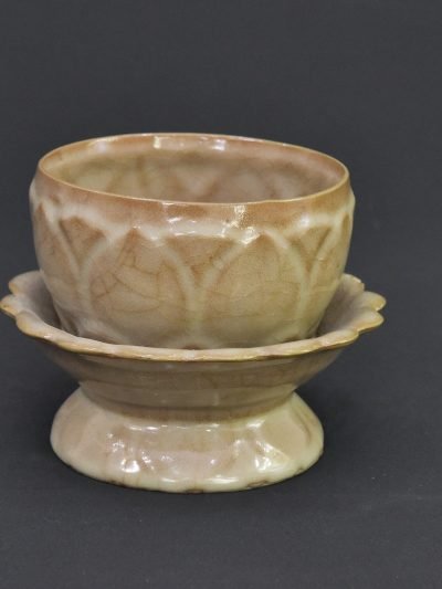 Vintage 1990s Lotus-Based Ritual Bowl on Pedestal Stand