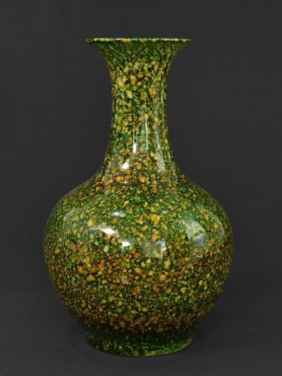 Modern Speckled Green Porcelain Vase – Flared Neck – Decorative Art Pottery, 2000s