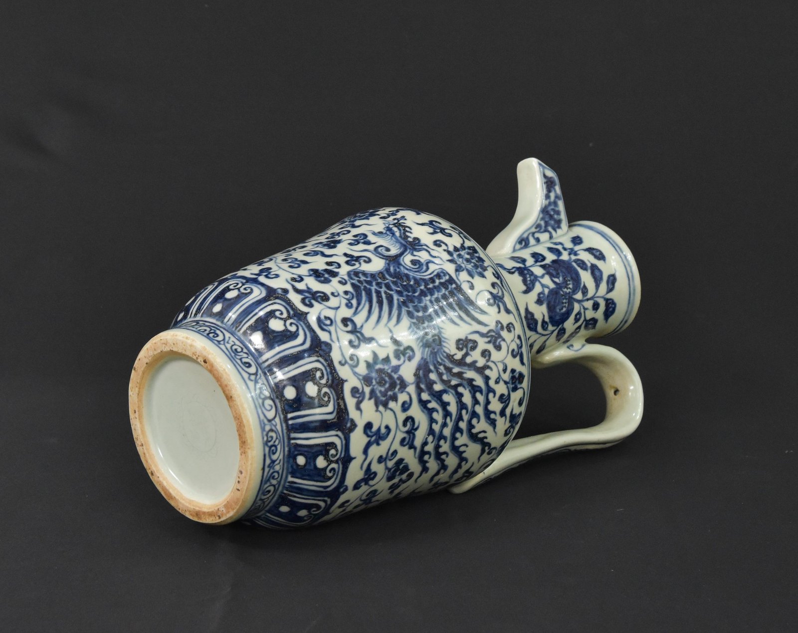Vintage Chinese Blue and White Porcelain Ewer – Dragon & Phoenix Motif, Marked "Yongle Style", 1980s - Image 2