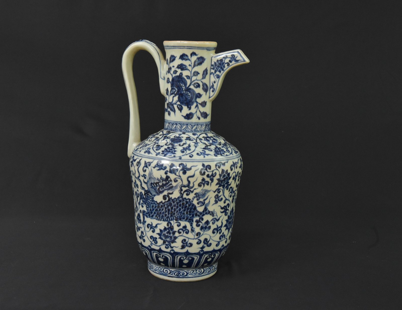 Vintage Chinese Blue and White Porcelain Ewer – Dragon & Phoenix Motif, Marked "Yongle Style", 1980s