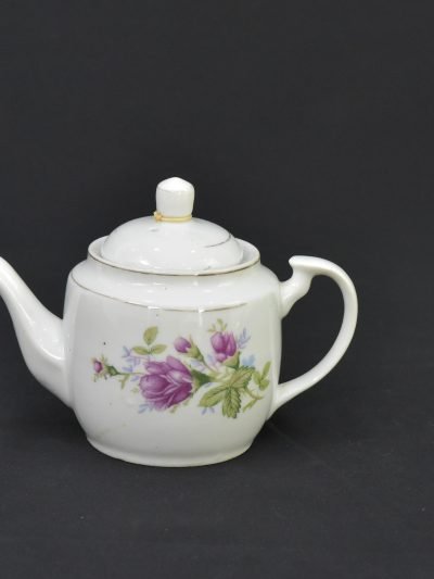 Vintage 1970s Porcelain Teapot with Purple Rose Floral Design