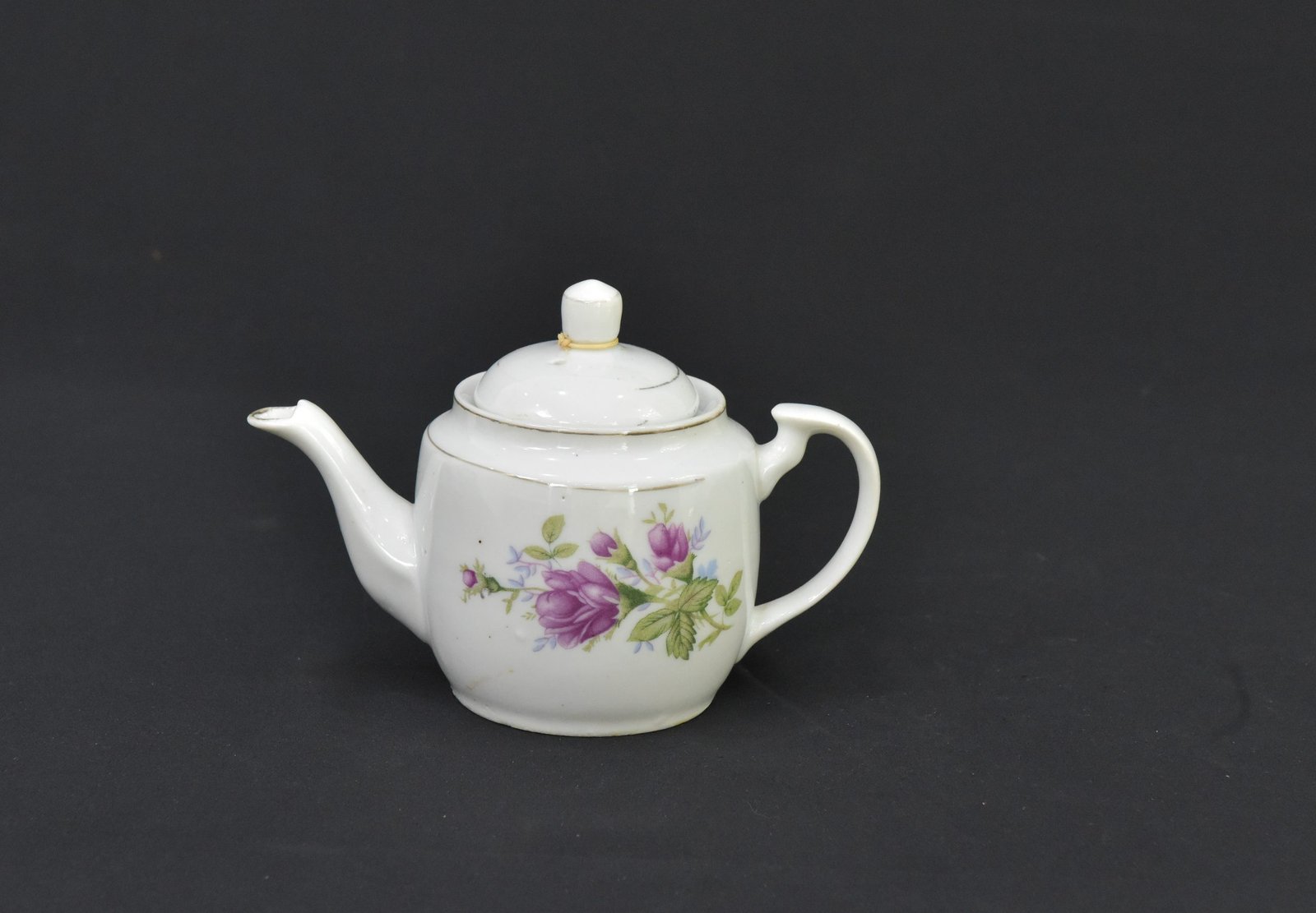 Vintage 1970s Porcelain Teapot with Purple Rose Floral Design
