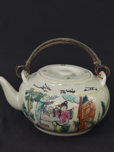 Vintage Chinese Porcelain Teapot – Hand-Painted with Calligraphy and Scenic Art