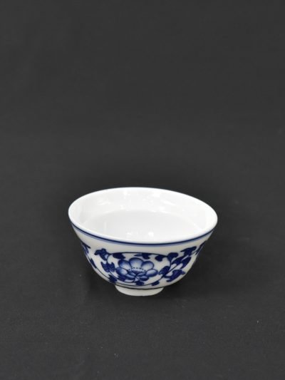 Antique Blue and White Porcelain Tea Bowl – Floral Motif, Asian-Inspired Design