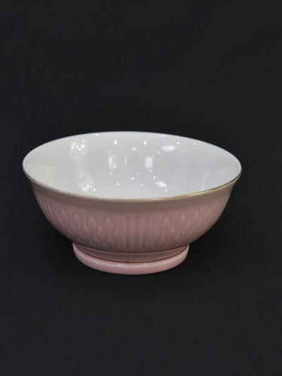 Vintage 1990s Pink Ceramic Bowl with White Interior and Gold Rim