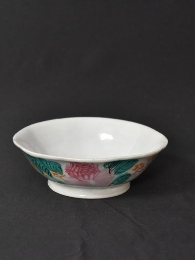 Vintage Chinese Porcelain Bowl with Calligraphy and Blue Design