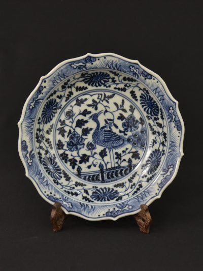 Blue and White Porcelain Plate – Bird and Floral Motif