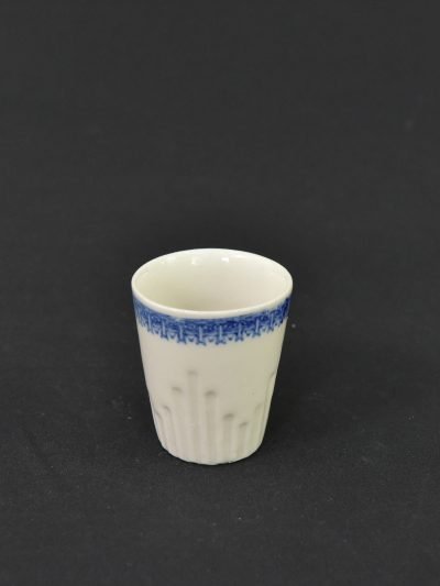 Vintage 1980s Ceramic Espresso Cup – Blue Geometric Rim Pattern