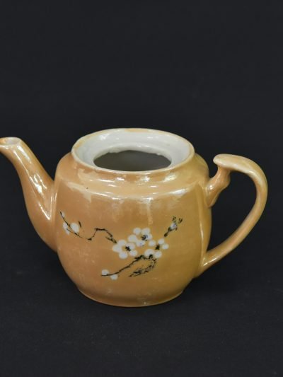 Vintage 1960s Ceramic Teapot – Floral Motif – Peach Glaze – No Lid