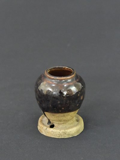 1960s Vintage Ceramic Vase with Stand – Dark Glaze