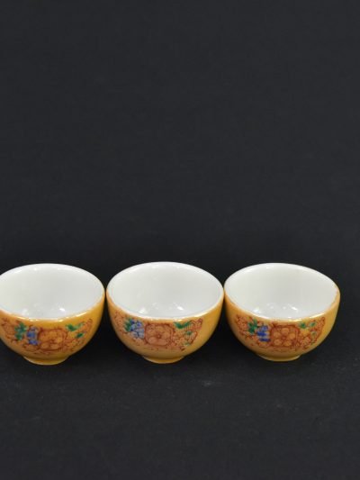 Vintage 1960s Miniature Porcelain Tea Cups – Set of 3 – Yellow Floral Motif