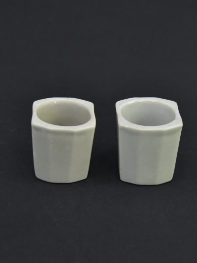 Vintage 1980s Ceramic Toothpick Holders – Set of 2 – White, Hexagonal Design