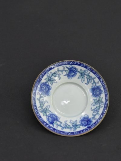Vintage 1980s Blue and White Floral Porcelain Saucer