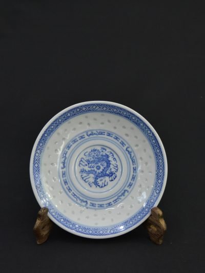 Vintage 1980s Blue and White Porcelain Plate – Foo Dog Motif