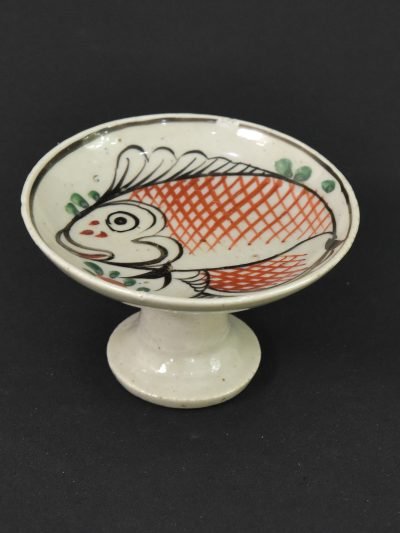 Vintage 1980s Pedestal Dish with Fish Motif – Qing Dynasty Style