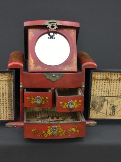 Vintage Chinese Style Wooden Jewelry Cabinet with Mirror and Drawers