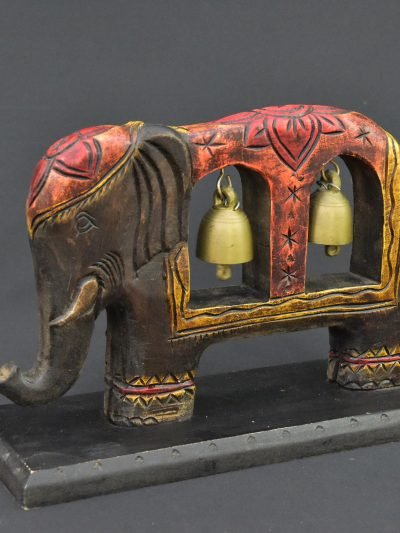 Vintage 1970s Elephant Figurine with Brass Bells – Decorative Collectible