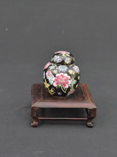 Vintage 1980s Cloisonné Floral Lidded Jar