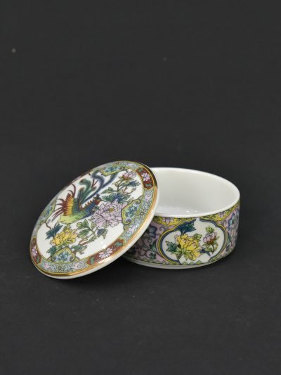 Japanese Porcelain Decorative Lidded Box – Floral & Phoenix Motif – 1990s