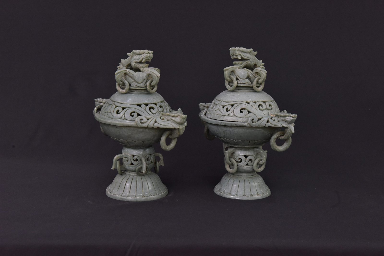 Vintage 1980s Carved Stone Incense Burners – Pair - Image 4