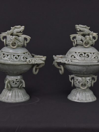 Vintage 1980s Carved Stone Incense Burners – Pair